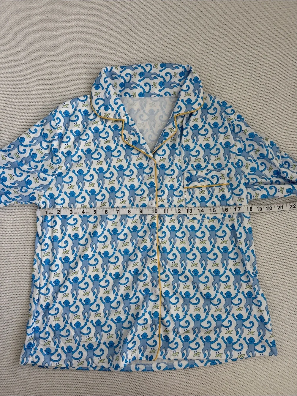 Monkey Long Sleeve Pajama Set Blue/Yellow Size Small